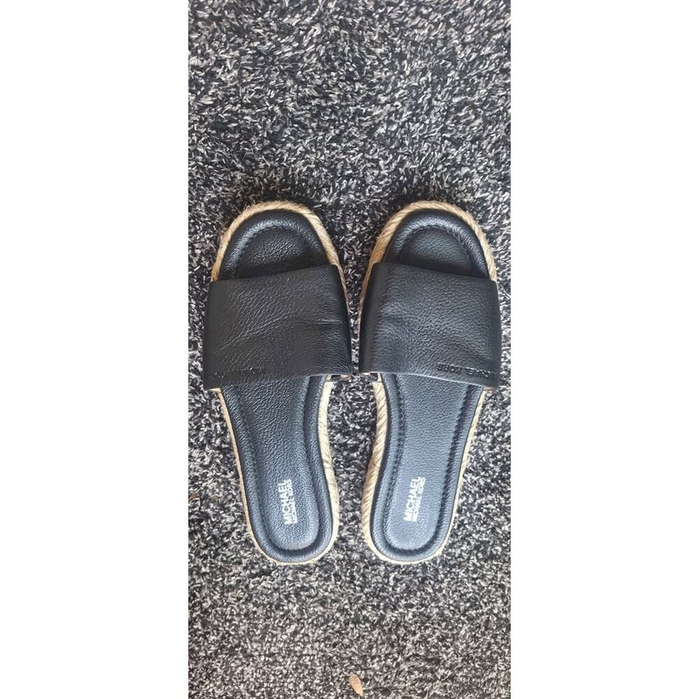 Michael Kors Black Leather Espadrille Slide Sandals
